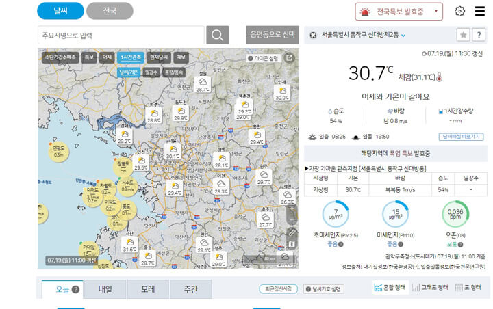 기상청 날씨누리 동네예보 날씨 확인하기