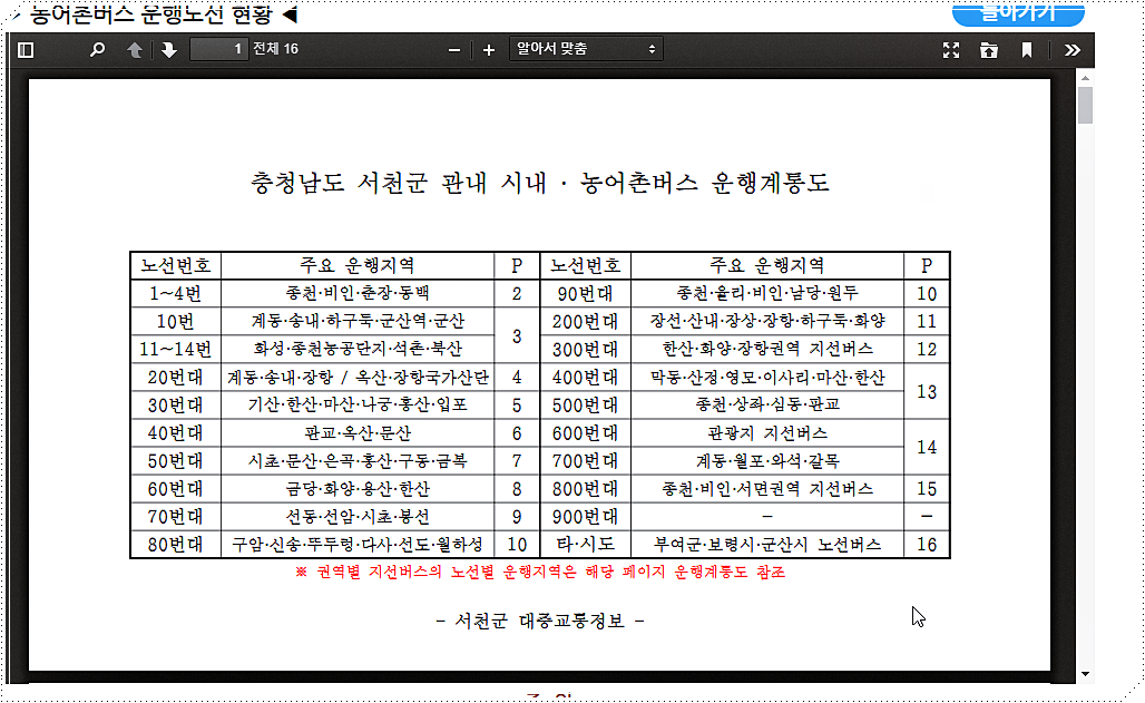 농어촌버스 시간표