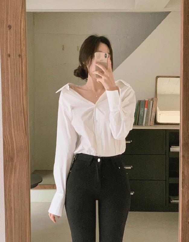 프링 오프숄더 셔츠 오픈카라