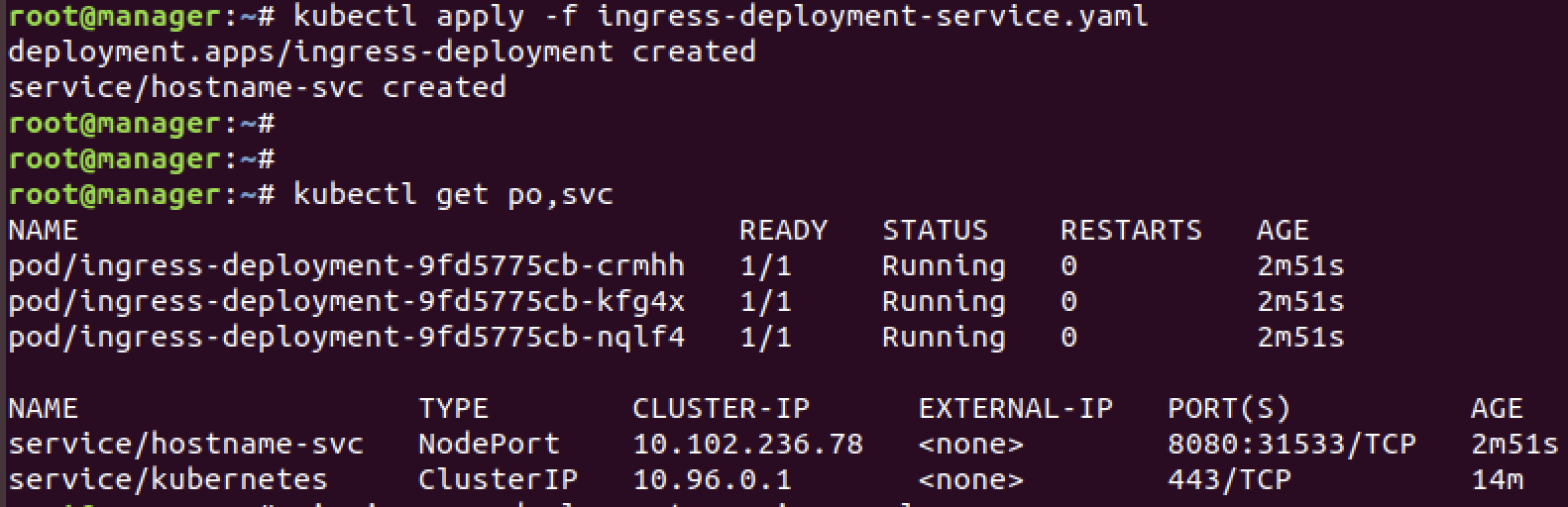 kubectl apply ingress-deployment-service yaml