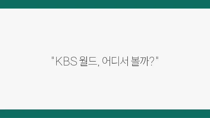 KBS 월드 시청 장점