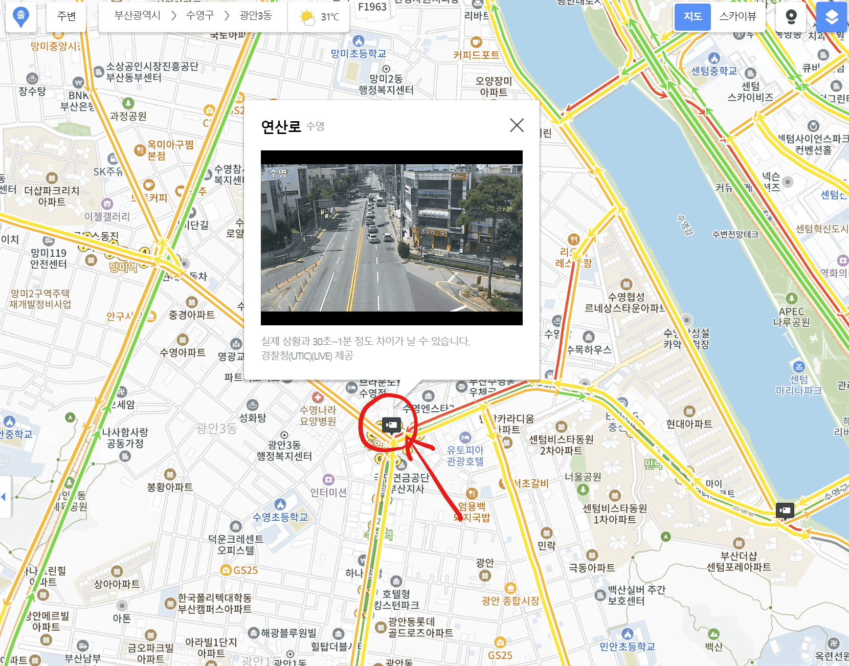 PC 카카오맵 교통상황 cctv 확인