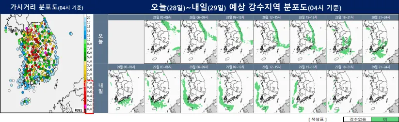 가시거리 분포도, 오늘~내일 예상 강수지역 분포도