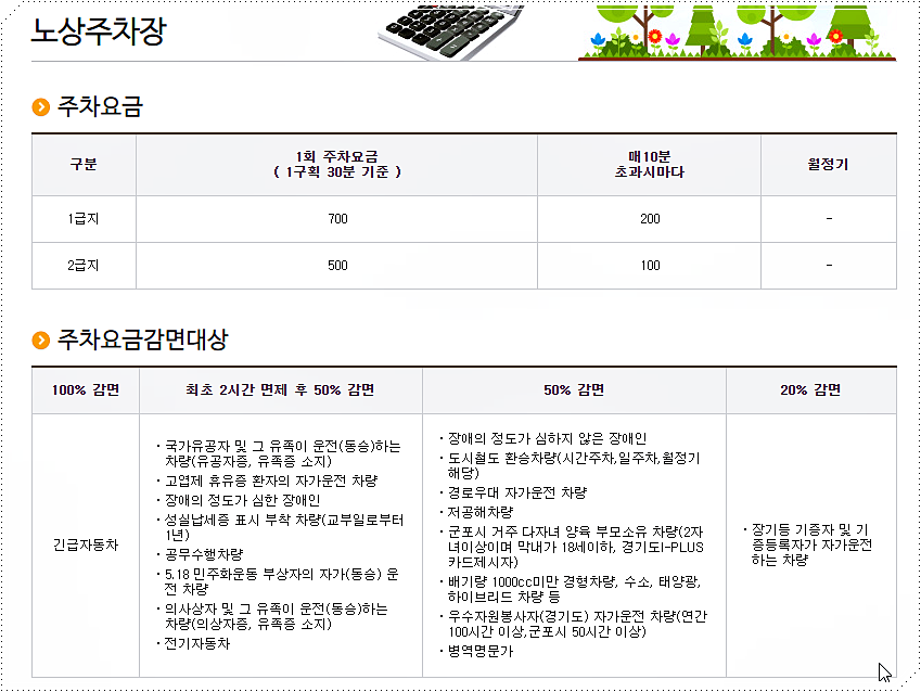 주차요금 및 주차비 안내