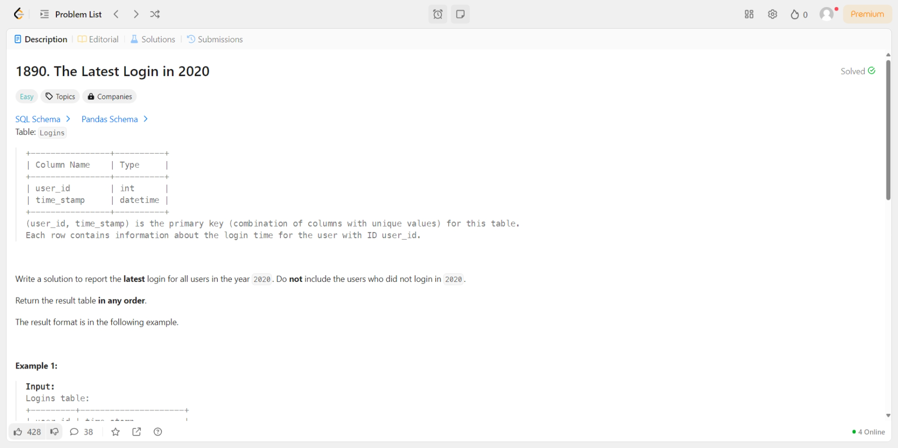 [LeetCode] 1890. The Latest Login in 2020