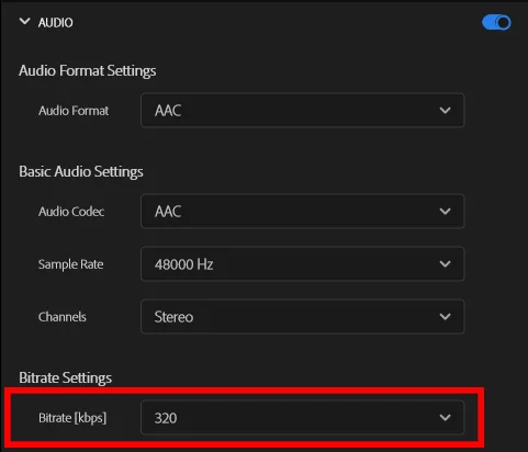 프리미어 프로에서 내보내기 설정 하는 모습