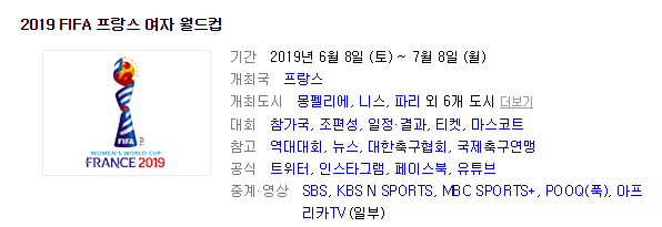  2019 여자월드컵 대한민국 일정 알려드립니다~!