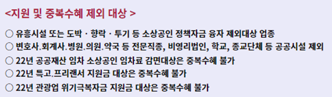 서울 임차 소상공인 지킴 자금 제외 대상 목록
