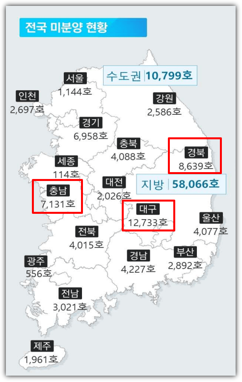 지도로 본 23년 5월 전국 미분양 아파트 현황