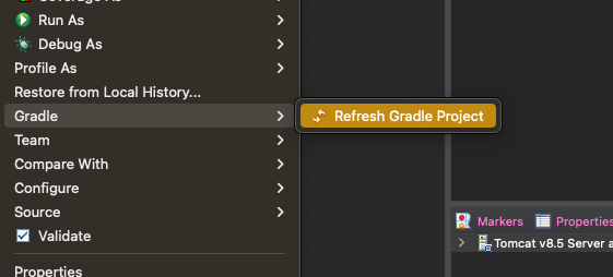 (Mac OS) Eclipse (Eclipse) "Refresh Gradle Project"가 보이지 않을 때의 문제 해결 방법 3