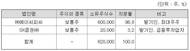 발기인 및 주요 주주