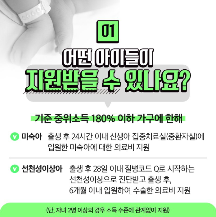 미숙아(선천성 이상아) 의료비 지원사업의 대상