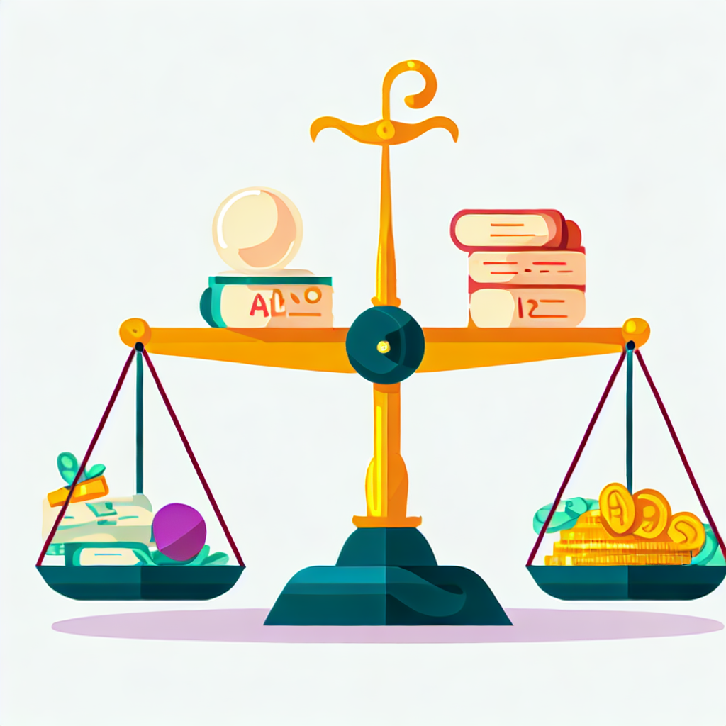 flat vector style image of a balance scale with different investment assets