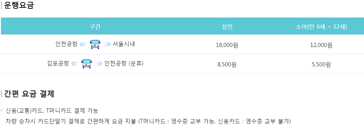 6702번 버스 요금표