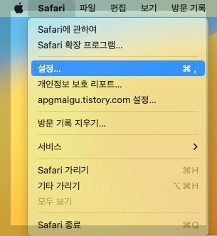 사파리 설정창 열기
