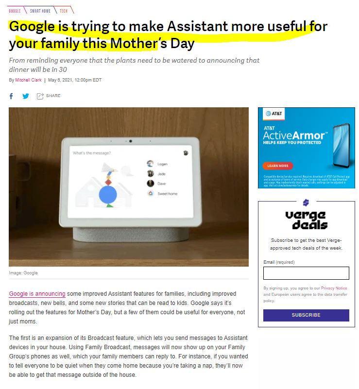  GOOGLE 구글 마더스 데이 가정의 달인 5월에 맞혀 가족들을 위한 새롭게 소개되는 어시스턴트 기능