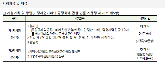 가맹거래사-시험과목