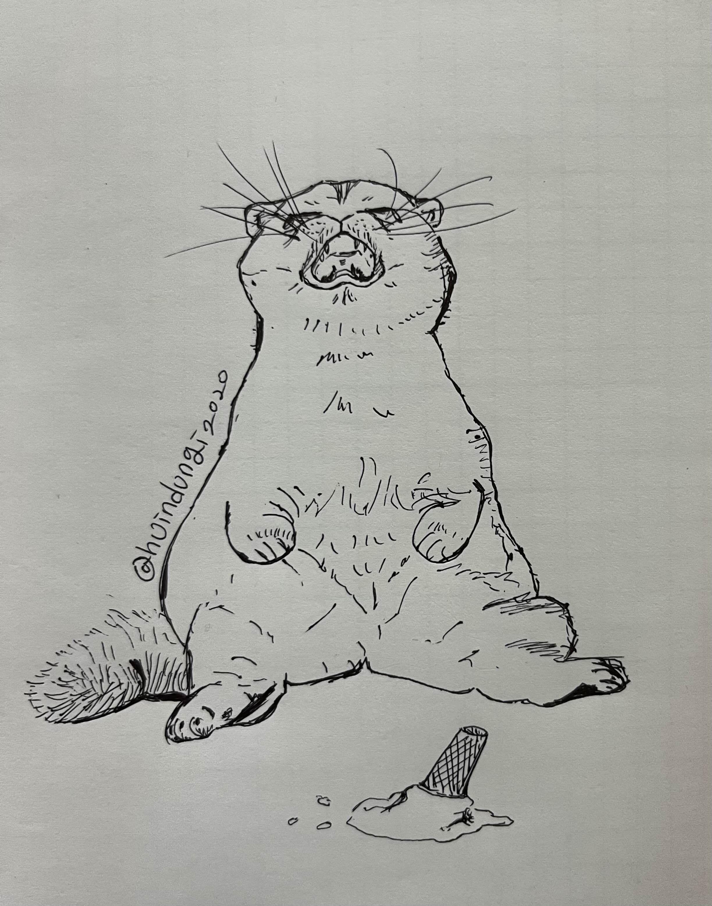  [취미생활 : 그림] 내 아이스크림!!!! ㅠㅠ (고양이 그림 : 펜그림)