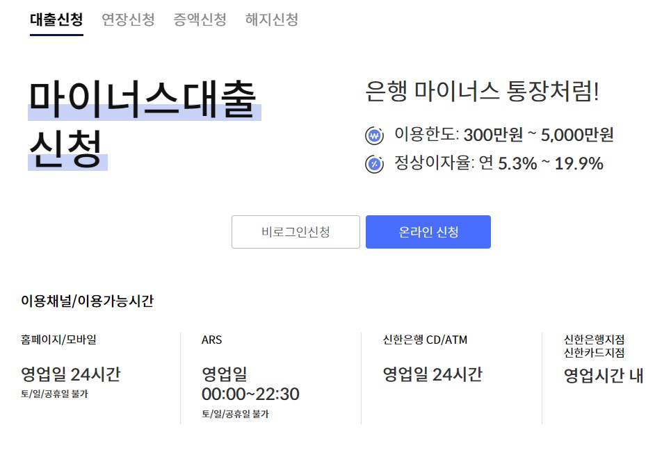 신한은행 마이너스 통장 대출 자격 조건 서류