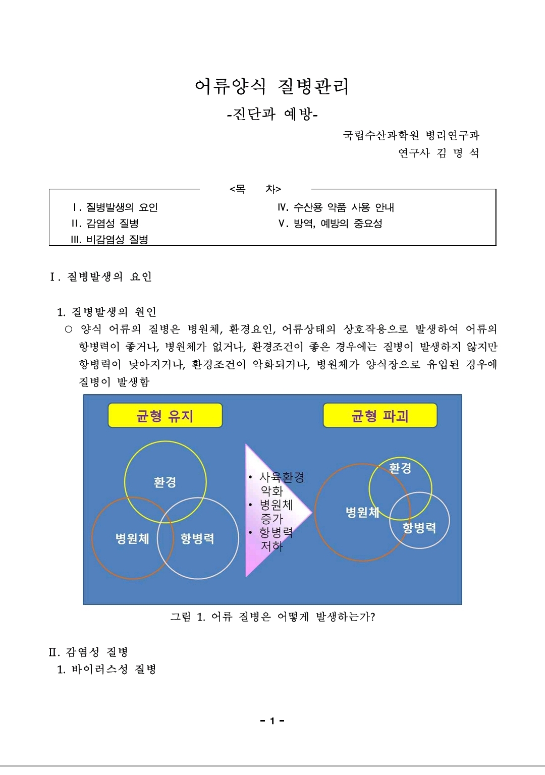  어류양식 질병관리 수산물. 감염병