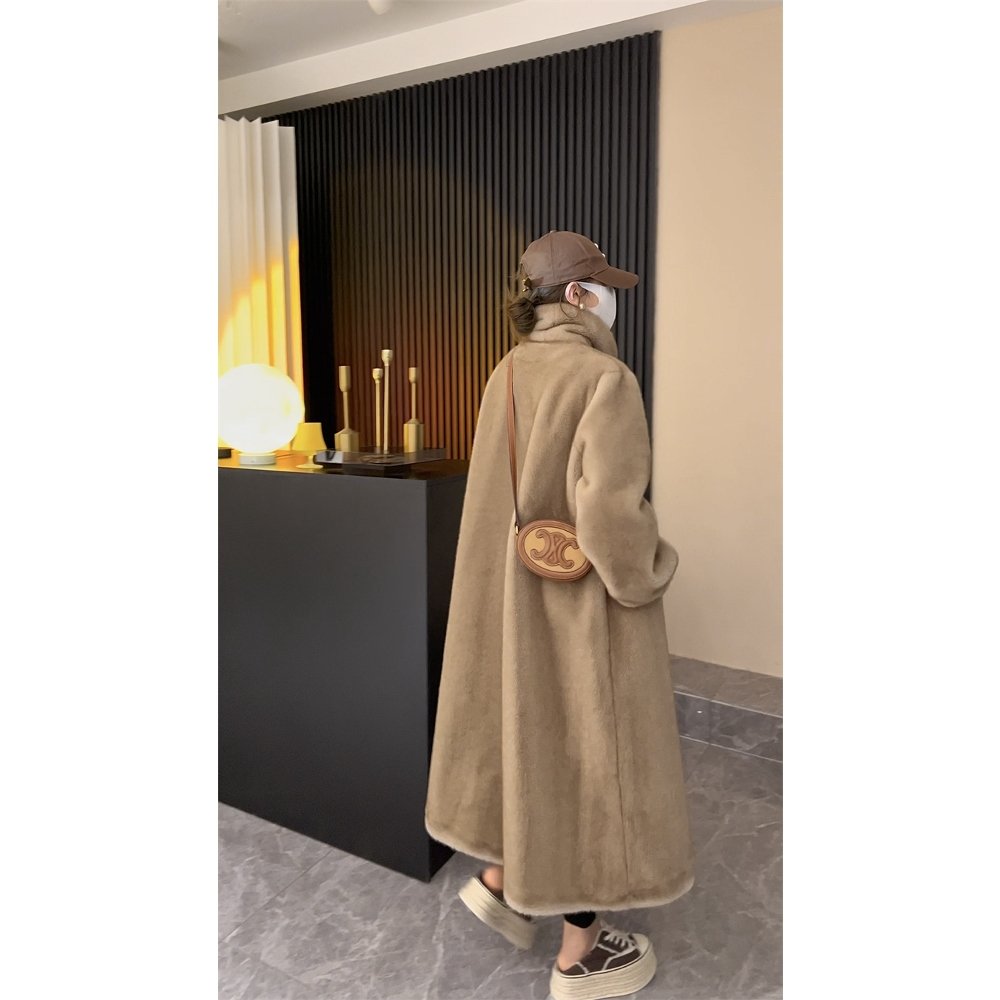 여성 롱 무스탕 인조 밍크 모피 다운 두꺼운 코트