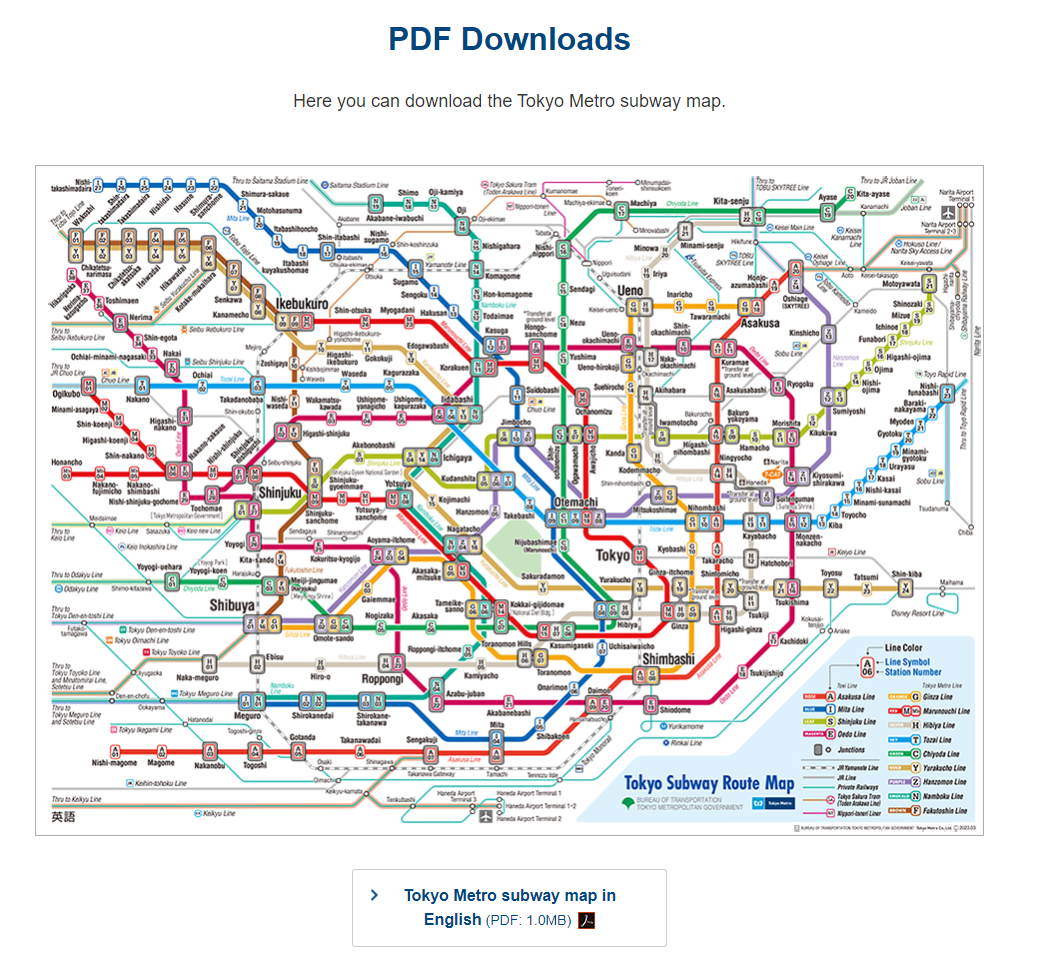 Tokyo Subway Route Map Downloads