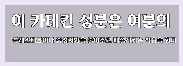  이 카테킨 성분은 여분의 콜레스테롤이나 중성지방을 줄여주고 배설시키는 작용을 한다