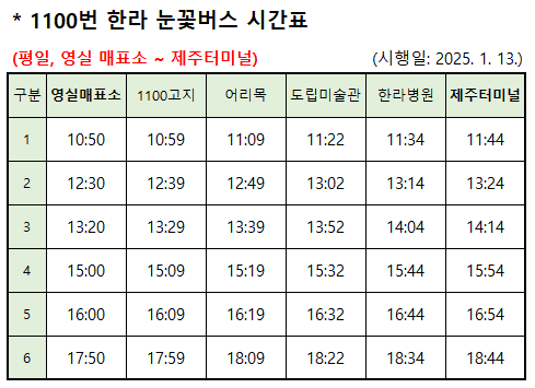 제주도겨울가볼만한곳-한라눈꽃버스시간표