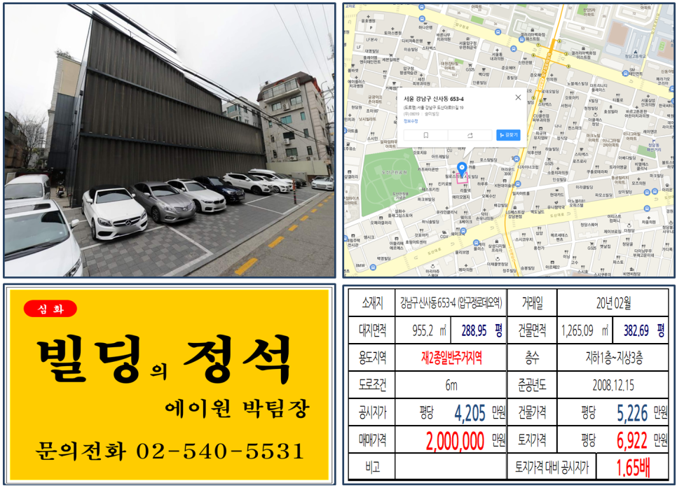  [강남구 도산공원 앞 빌딩 실거래가 조회] 신사동 653-4 (압구정로데오역) 200억 원, 평당 6,922만 원, 압구정로데오 메인거리, 도산
