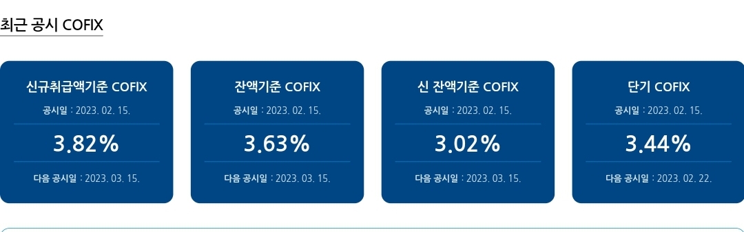 2월 코픽스 / 신잔액코픽스 / 3