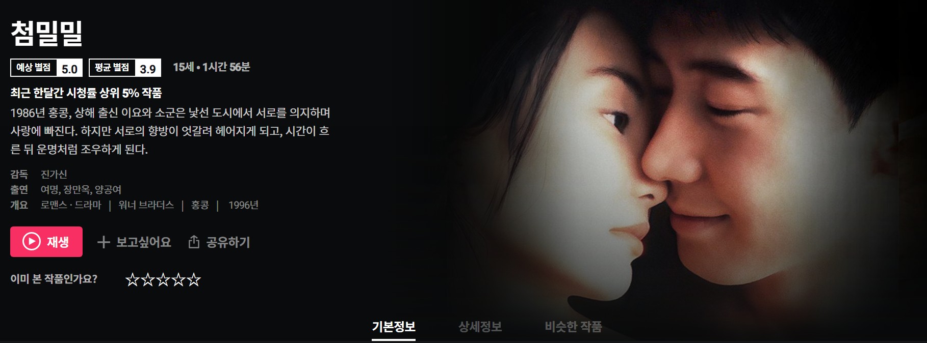  왓챠 vs Netflix 추억의 영화 추천 - 첨밀밀