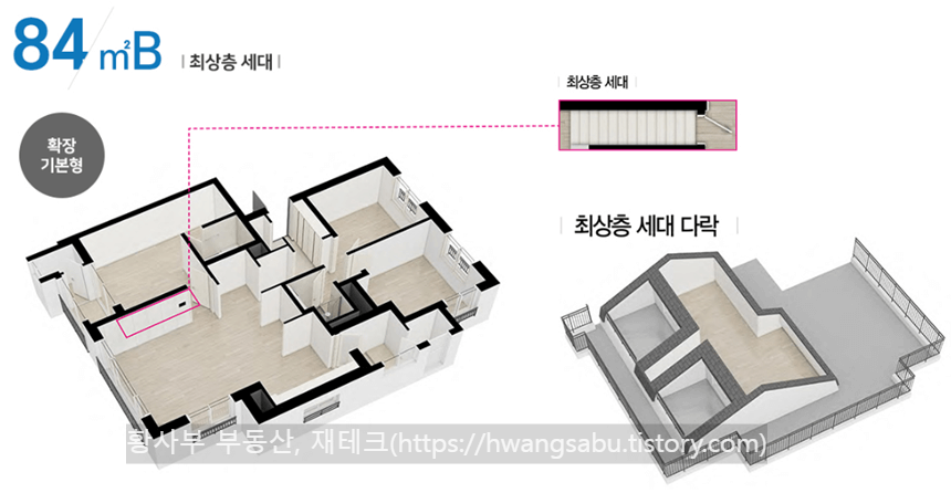 오룡지구-시티프라디움-84B-옥탑-평면도(최상층)