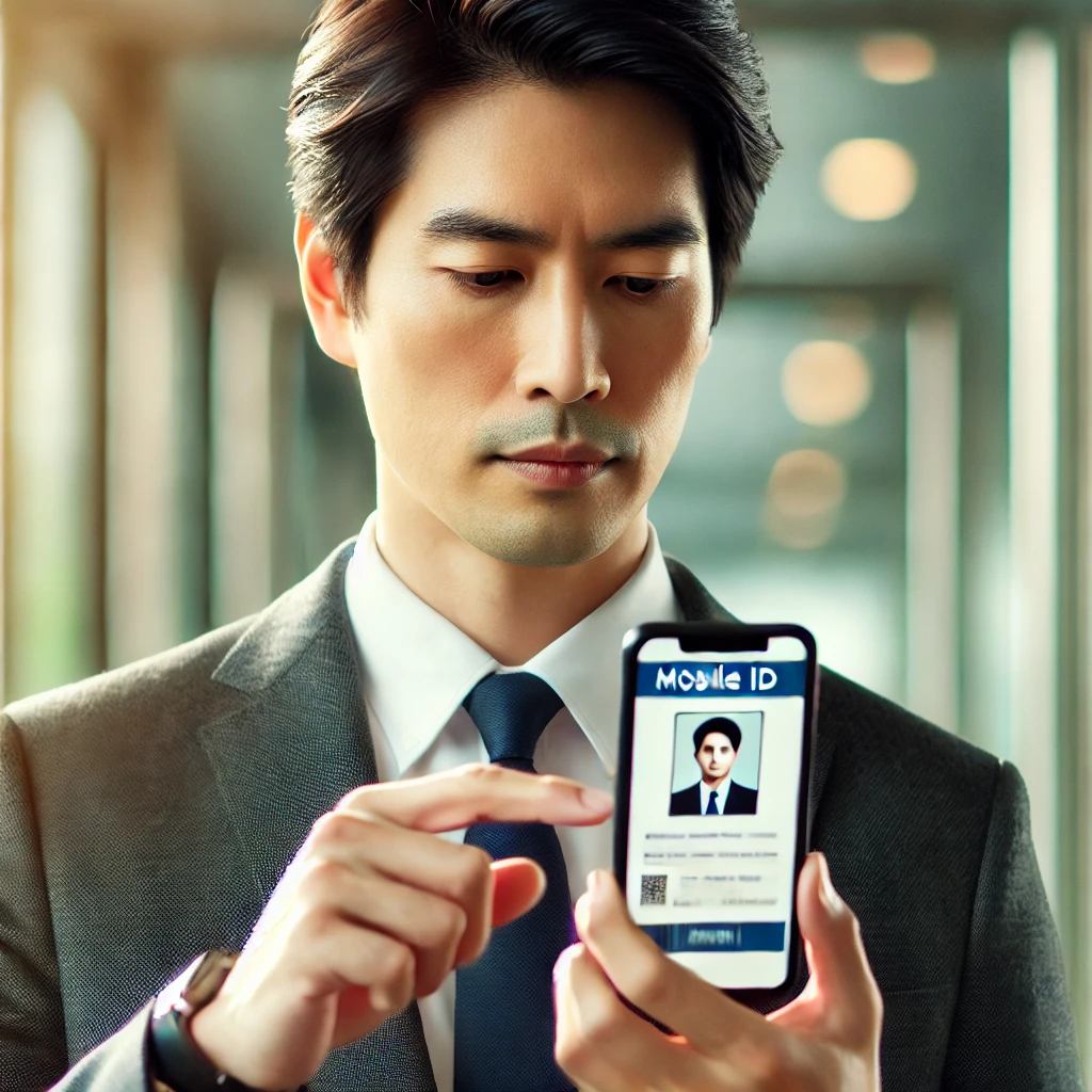 은행 직원이 고객의 모바일 주민등록증 정보를 확인하는 장면