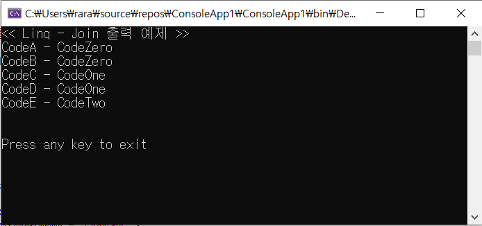  [C#/Linq][Join C#] join … in … on … equals … 사용 예제.