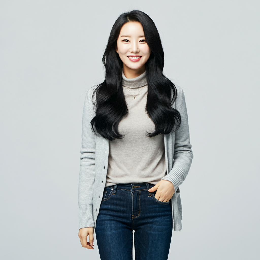 영상 15도 옷 차림, 가벼운 가디건을 입은 여성