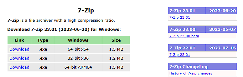 7-zip 무료 다운로드 바로가기