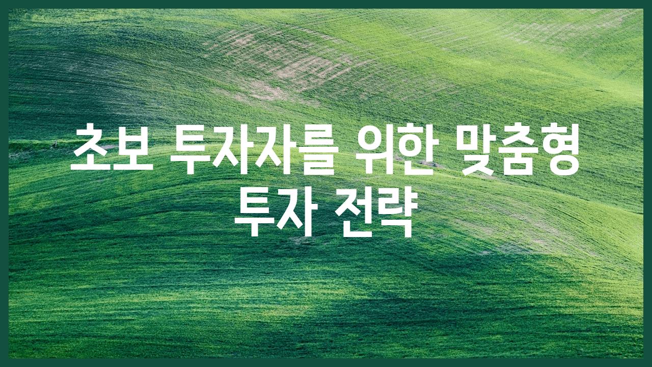 초보 투자자를 위한 맞춤형 투자 전략