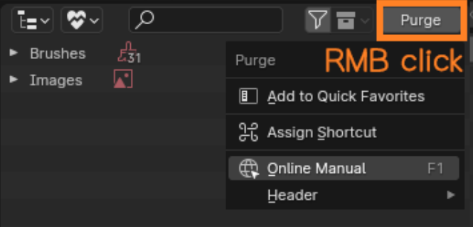 Purge UI 위쪽에서 마우스 오른쪽 클릭
