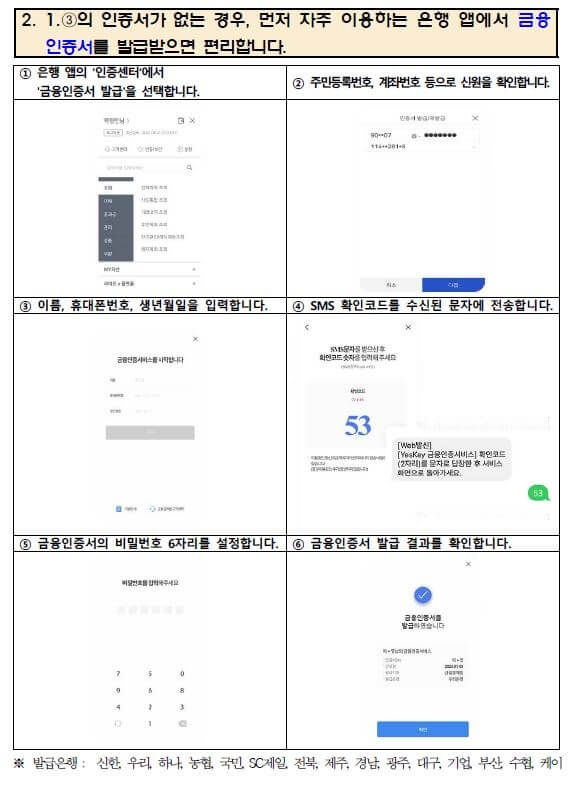 마이데이터 서비스 가입 방법(인증서가 없는경우) 상세 가이드