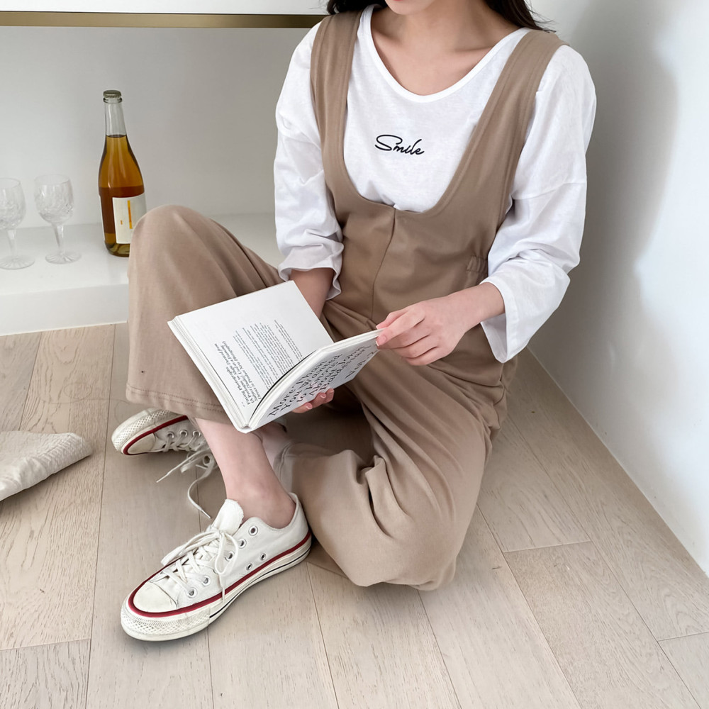 로오브 와이드 편한 면 끈 점프수트