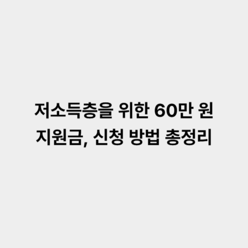 저소득층을 위한 60만 원 지원금, 신청 방법 총정리