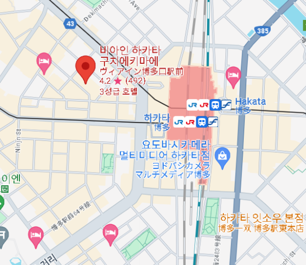 하카타역 근처 호텔 지도