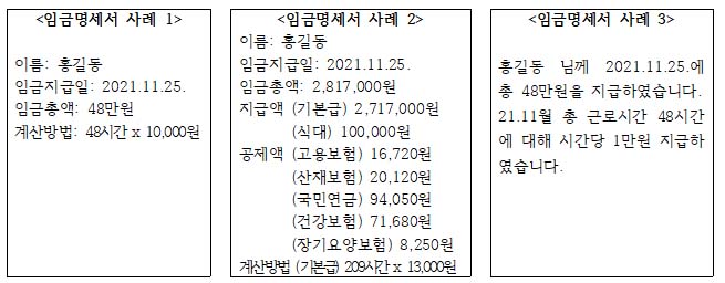 임금명세서-문자작성사례-고용노동부