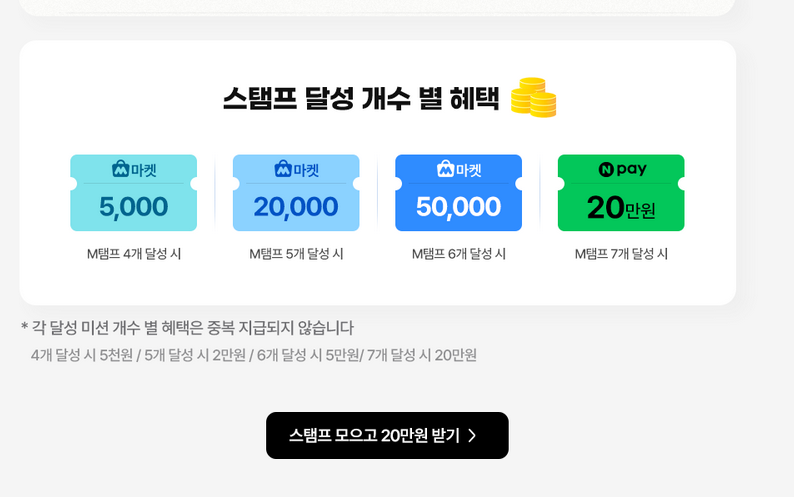 M프리퀀시 20만원 혜택 스템프 달성 개수