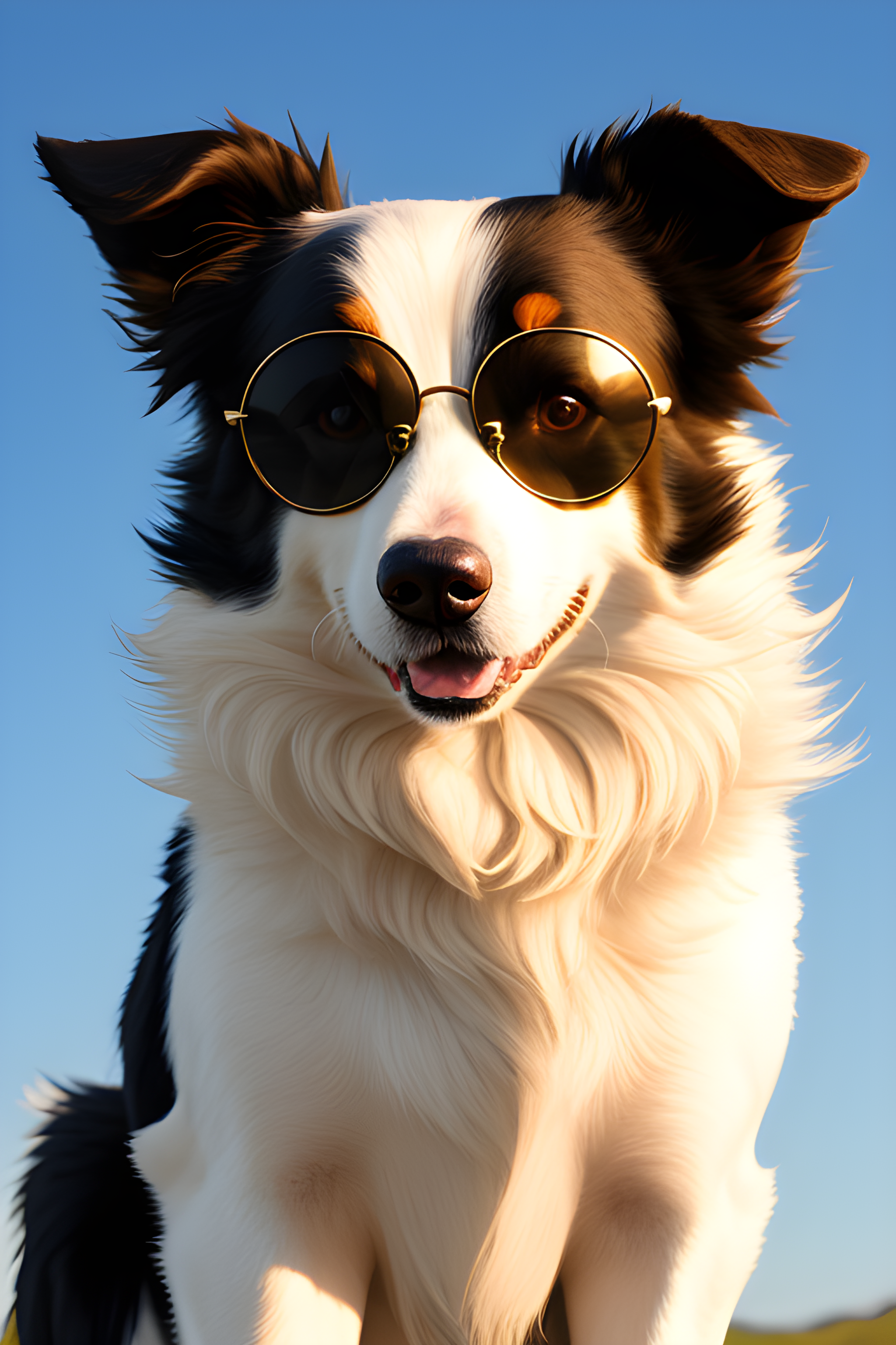 Border Collie Dog wearing big frame sunglasses