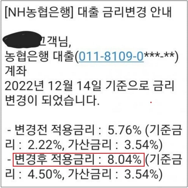  충격! 어쩌나! 은행의 대출금리 인상 통보