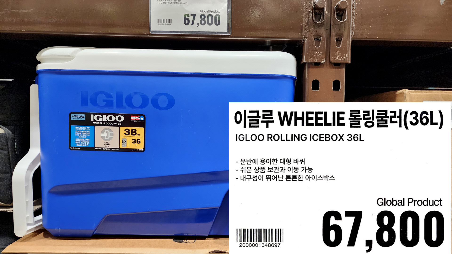 이글루 WHEELIE 롤링쿨러(36L)
IGLOO ROLLING ICEBOX 36L
ㆍ운반에 용이한 대형 바퀴
・쉬운 상품 보관과 이동 가능
- 내구성이 뛰어난 튼튼한 아이스박스
67&#44;800