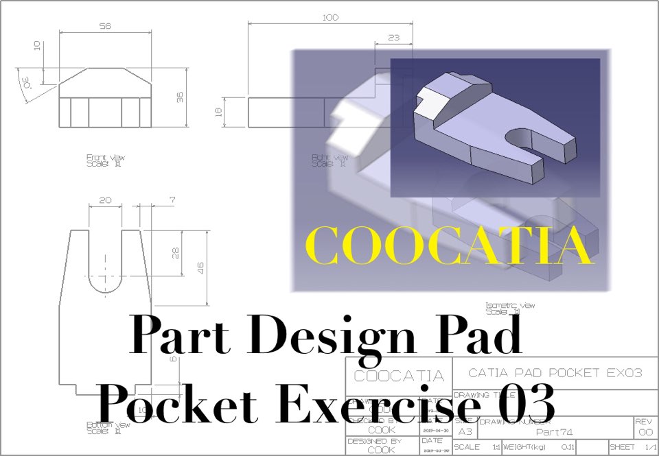  [CATIA] Part Design Pad Pocket Exercise 03 (카티아 파트디자인 패드 포켓 예제 03)