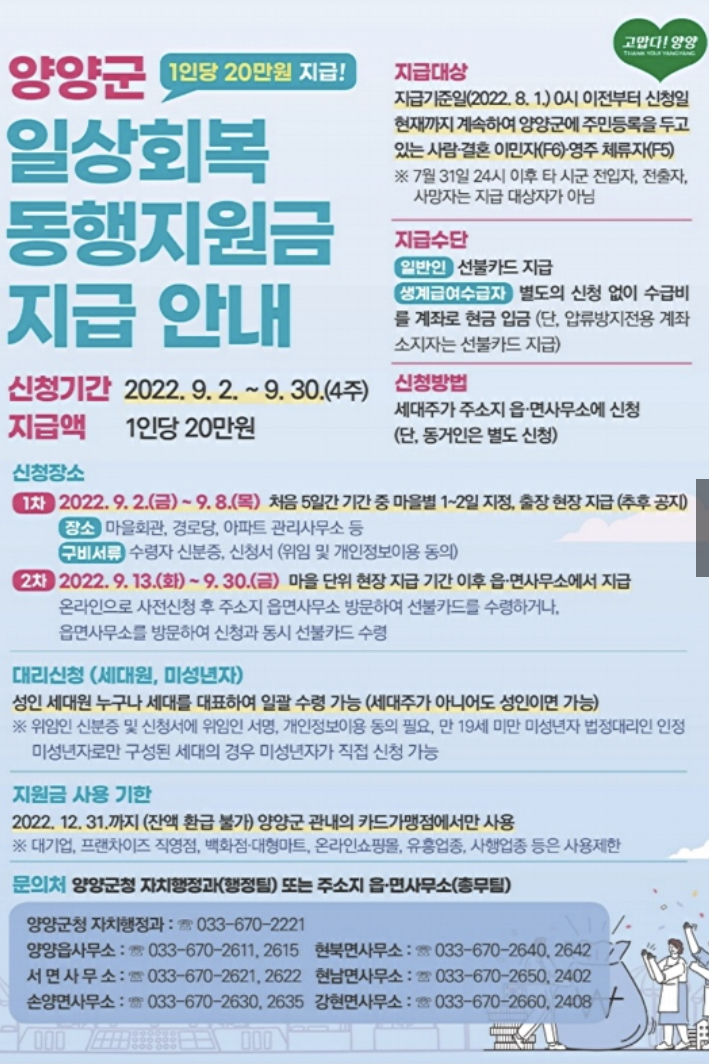  양양군 재난지원금 일상회복 동행지원금 신청방법