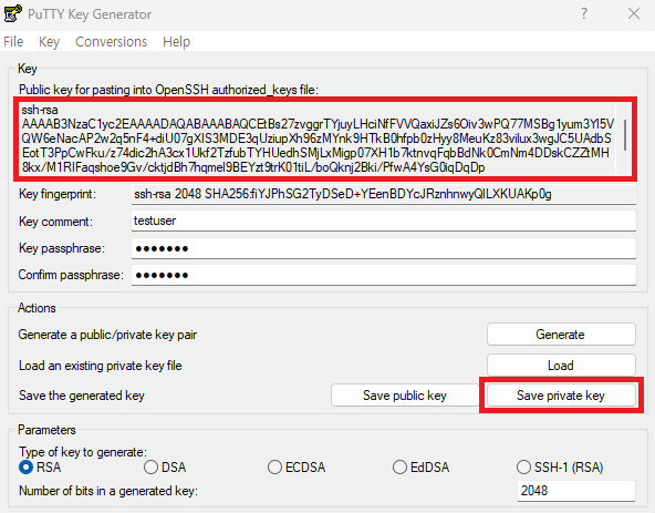 PuTTY Key Generator 공개키